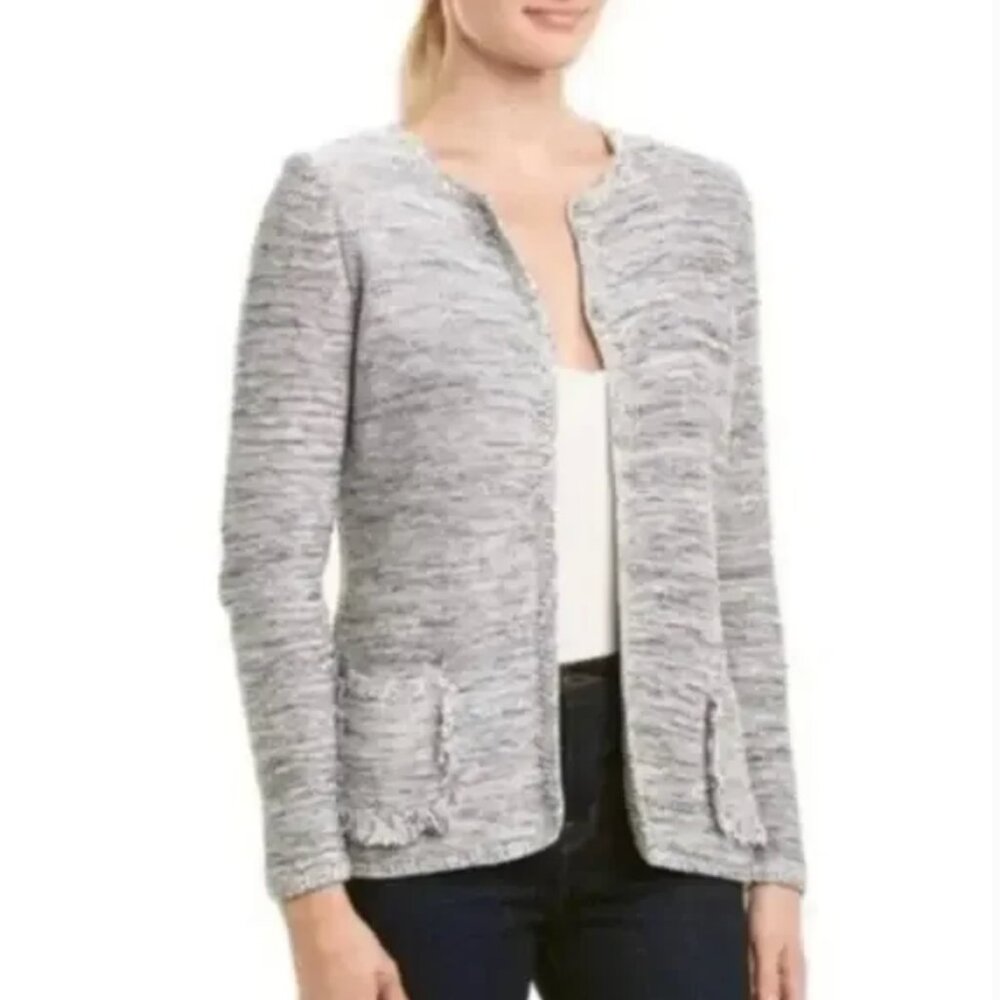 J. McLaughlin Knit Fringe Shacket, Marled Grey - XS